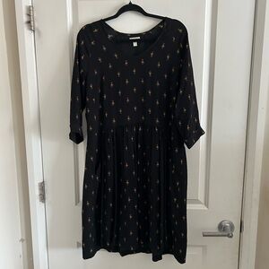 Garnet Hill Black Dress with Subtle Gold Patterns